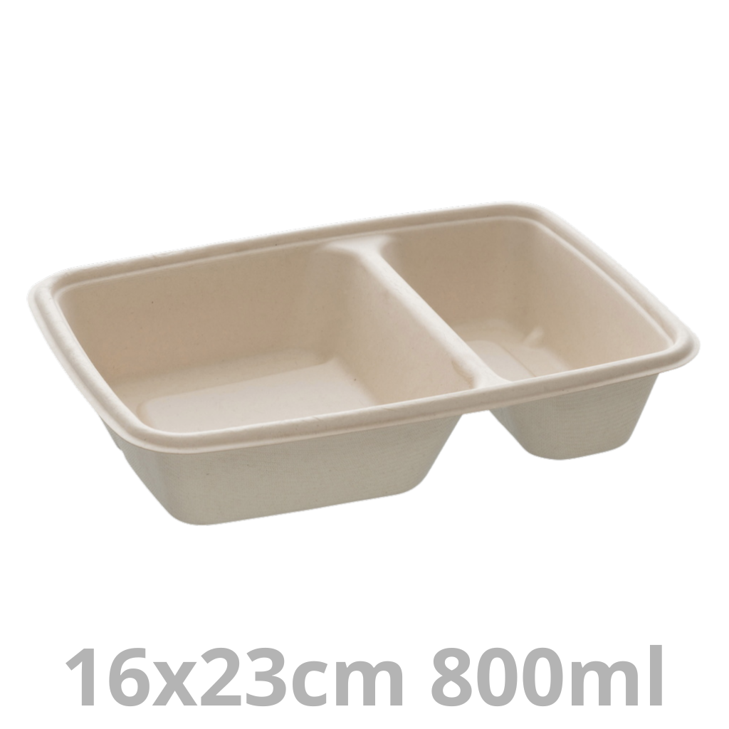 [PUL46229-SAT] Barquette rectangulaire 2 compartiments BEPULP  550+250ml 16x23cm 4x75pcs