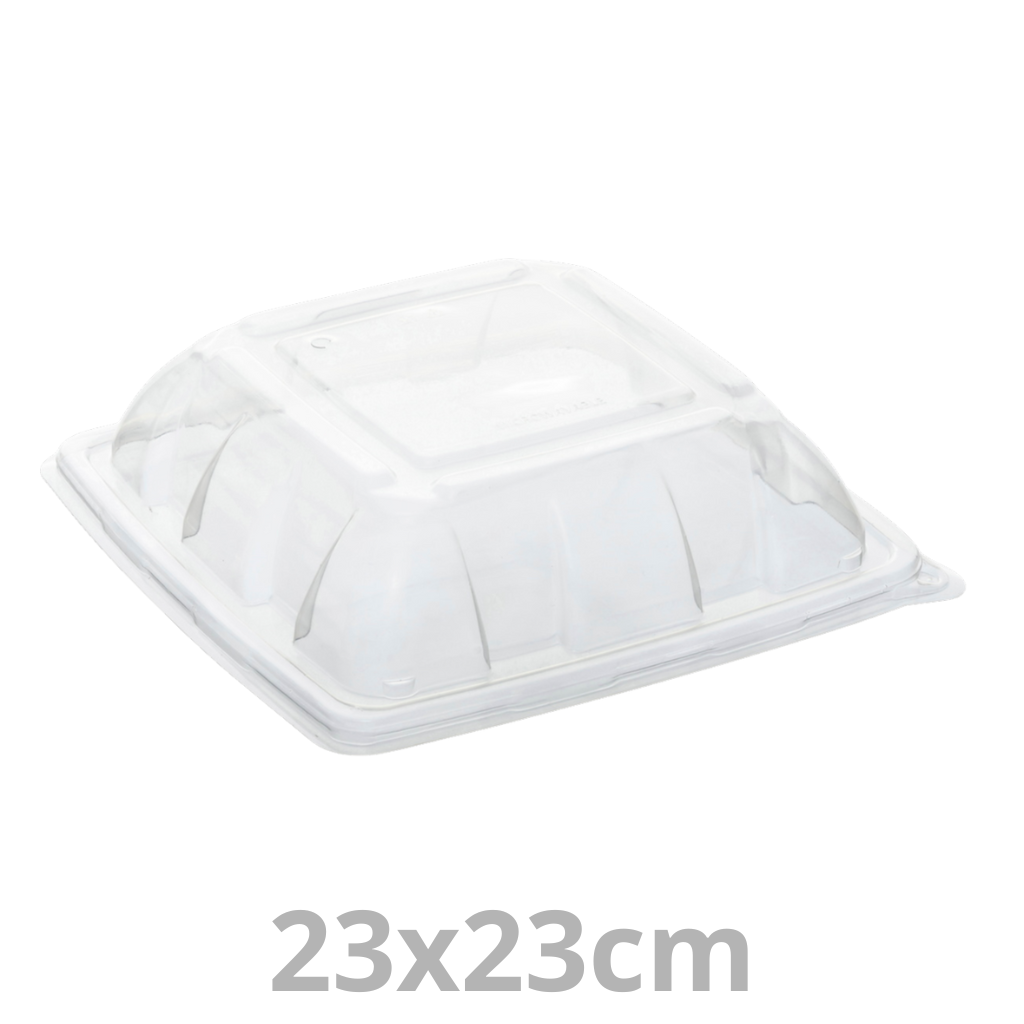Couvercle PP dôme pour barquette carrée 23x23cm 4x75pcs