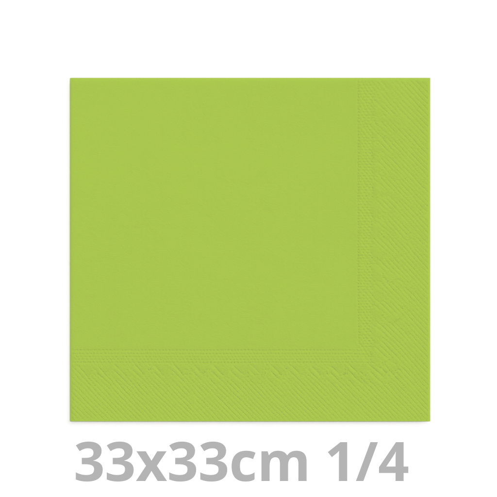 Serviette vert lime  2 plis 1/4 33x33cm 100pcs