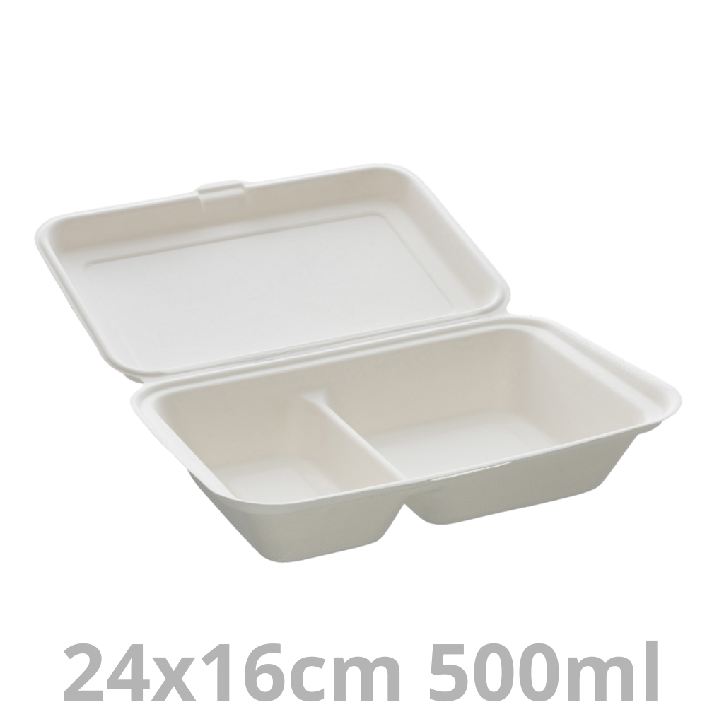 [PUL2026N-SAT] Boite lunch 2 compartiments blanc BEPULP 200/300ml 24x16 cm 8x50pcs