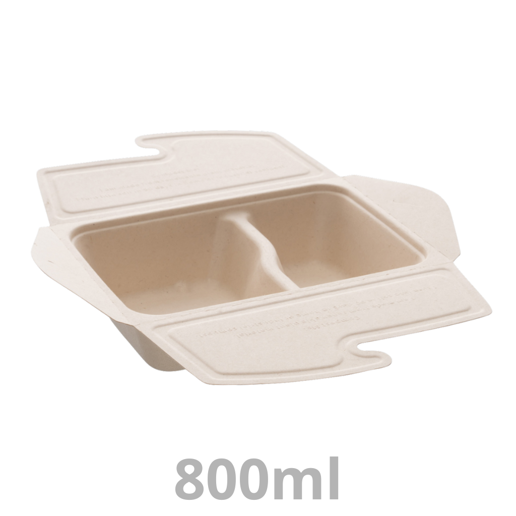 [PUL47080020-SAT] Meal Box to Go boite repas rectangulaire 2 compartiments BEPULP 800ml 21x15cm 2x75pcs