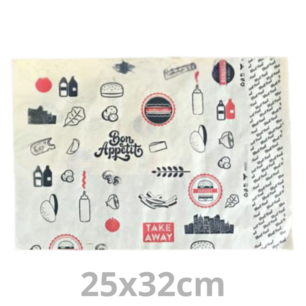 Papier ingraissable fast food motif 25x32cm 3x1000pcs