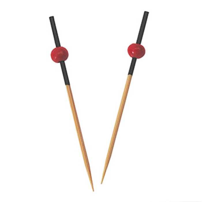 [B62-BEX] Brochette décorative noire "Boule rouge" 7cm 12x100pcs