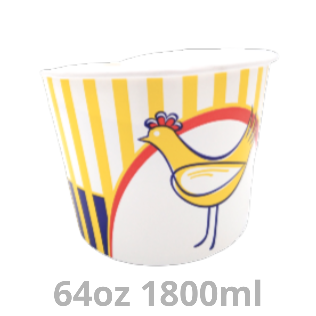 Bucket rond carton avec couvercle motif poulet 64oz 1800ml Ø17cm 300pcs