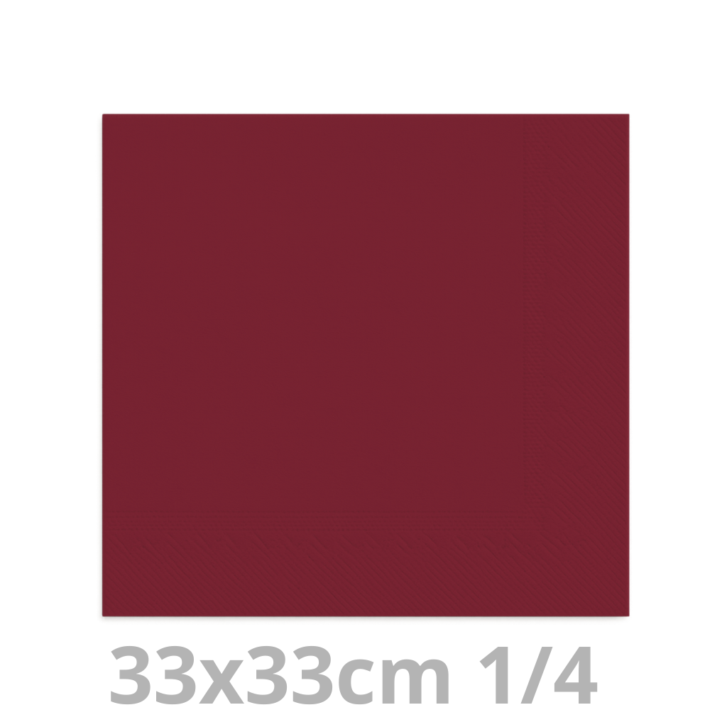 Serviette bordeaux 2 plis 1/4 33x33cm 20x100pcs