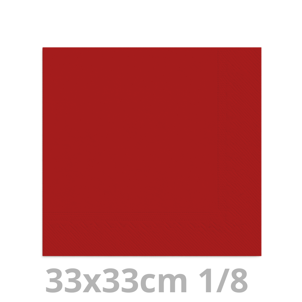 Serviette rouge 2 plis 1/8 33x33cm 20x100pcs