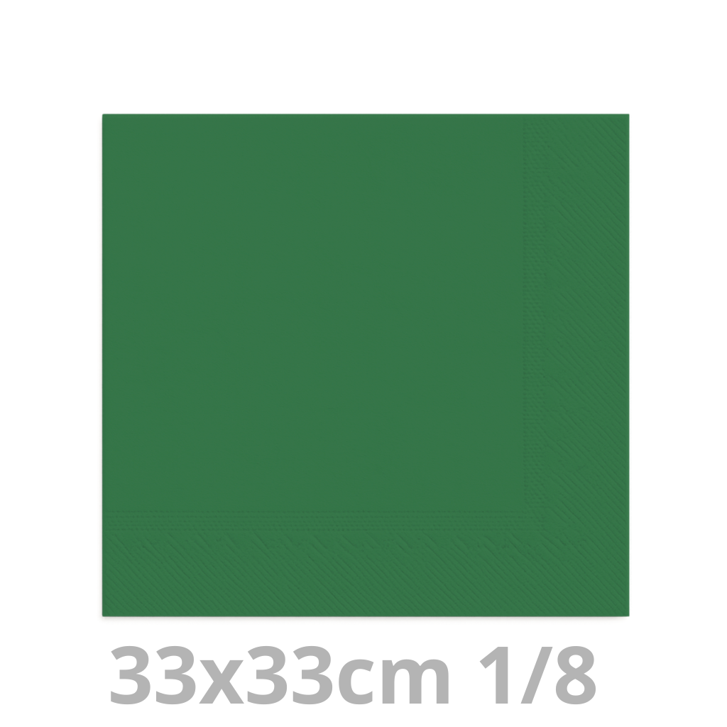 Serviette vert foncé 2 plis 1/8 33x33cm 20x100pcs