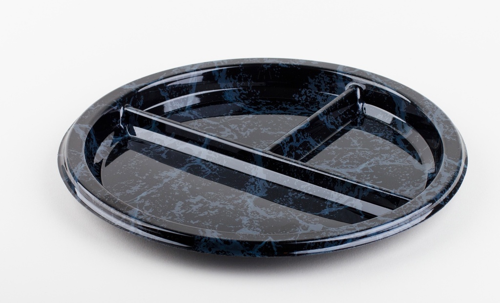 Plateau assiette rond marbré 3 compartiments  rPET Ø26cm 10x25pcs