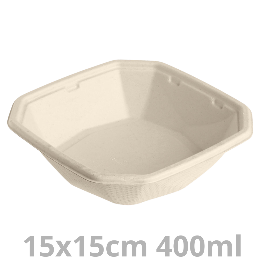 Saladier octogonal laminé 400ml BAGASSE 15x15cm 6x50pcs