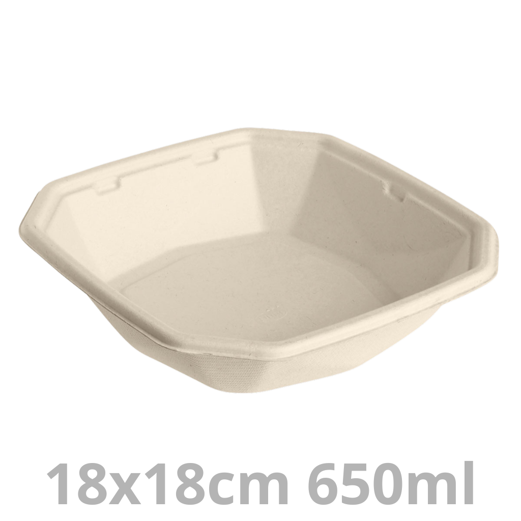 Saladier octogonal laminé 650ml BAGASSE 18x18cm 6x50pcs