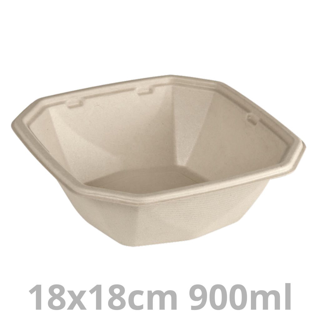Saladier octogonal laminé 900ml BAGASSE 18x18cm 6x50pcs