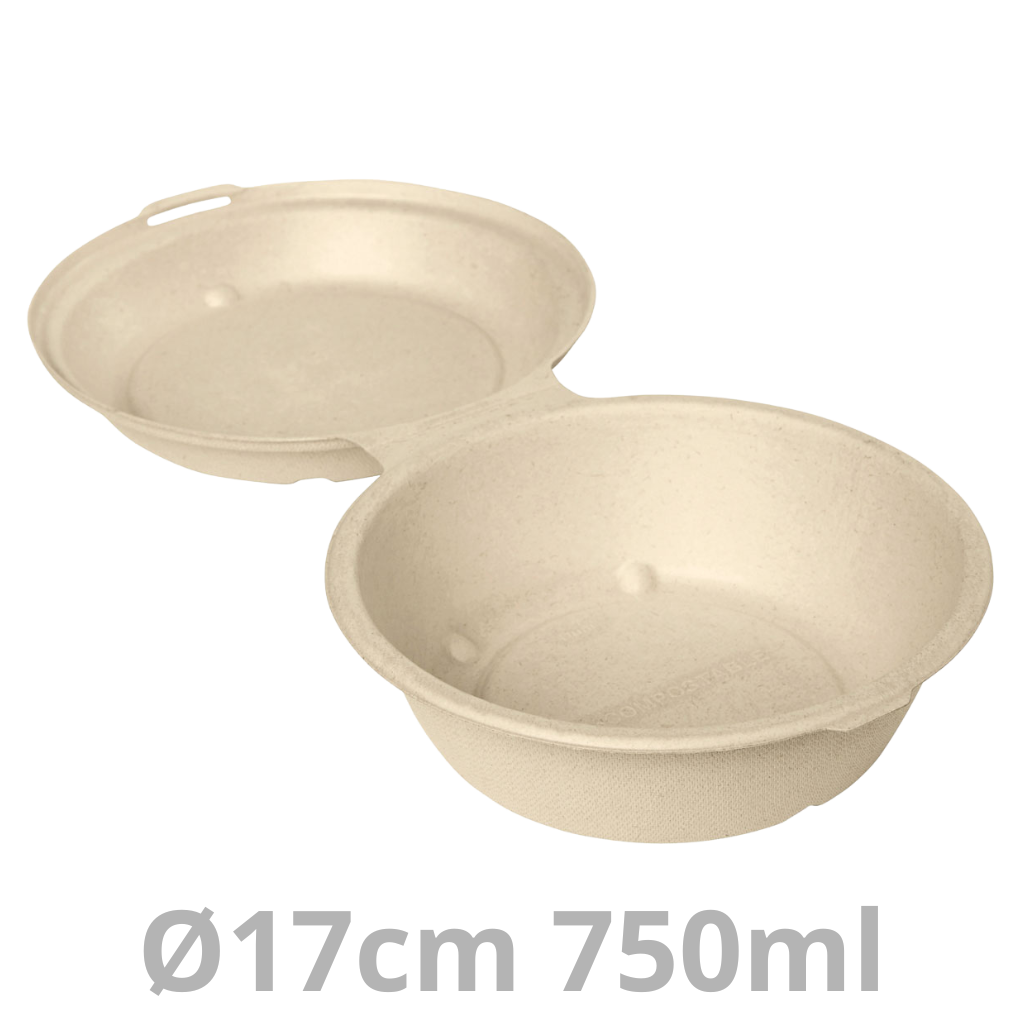 Boite snack rond BAGASSE 750ml Ø17cm 4x55pcs