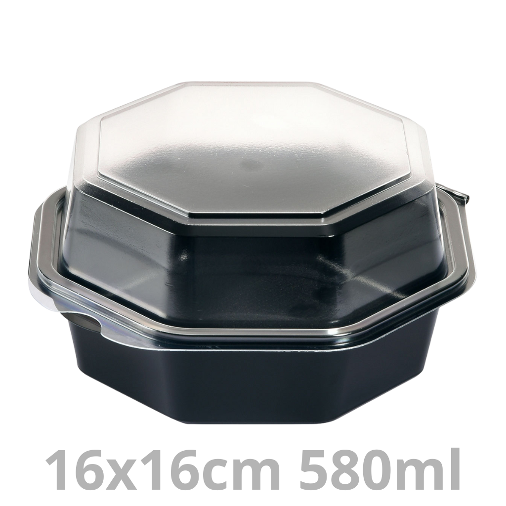 OCTAVIEW ravier octogonal noir avec couvercle transparent 580ml 16x16x8cm 405pcs