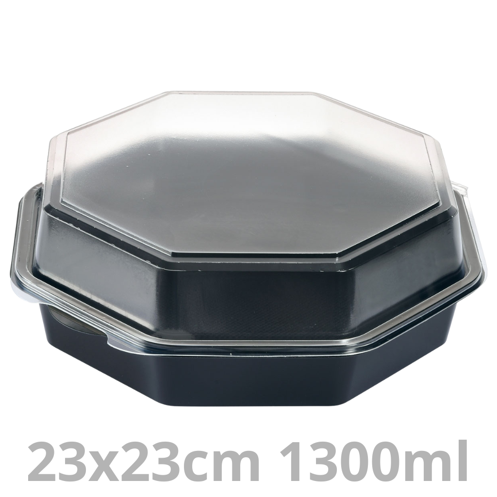 OCTAVIEW ravier octogonal noir avec couvercle transparent 1300ml 23x23x8cm 180pcs
