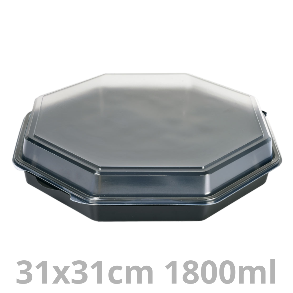 OCTAVIEW ravier octogonal noir avec couvercle transparent 1800ml 31x31x6cm 75pcs