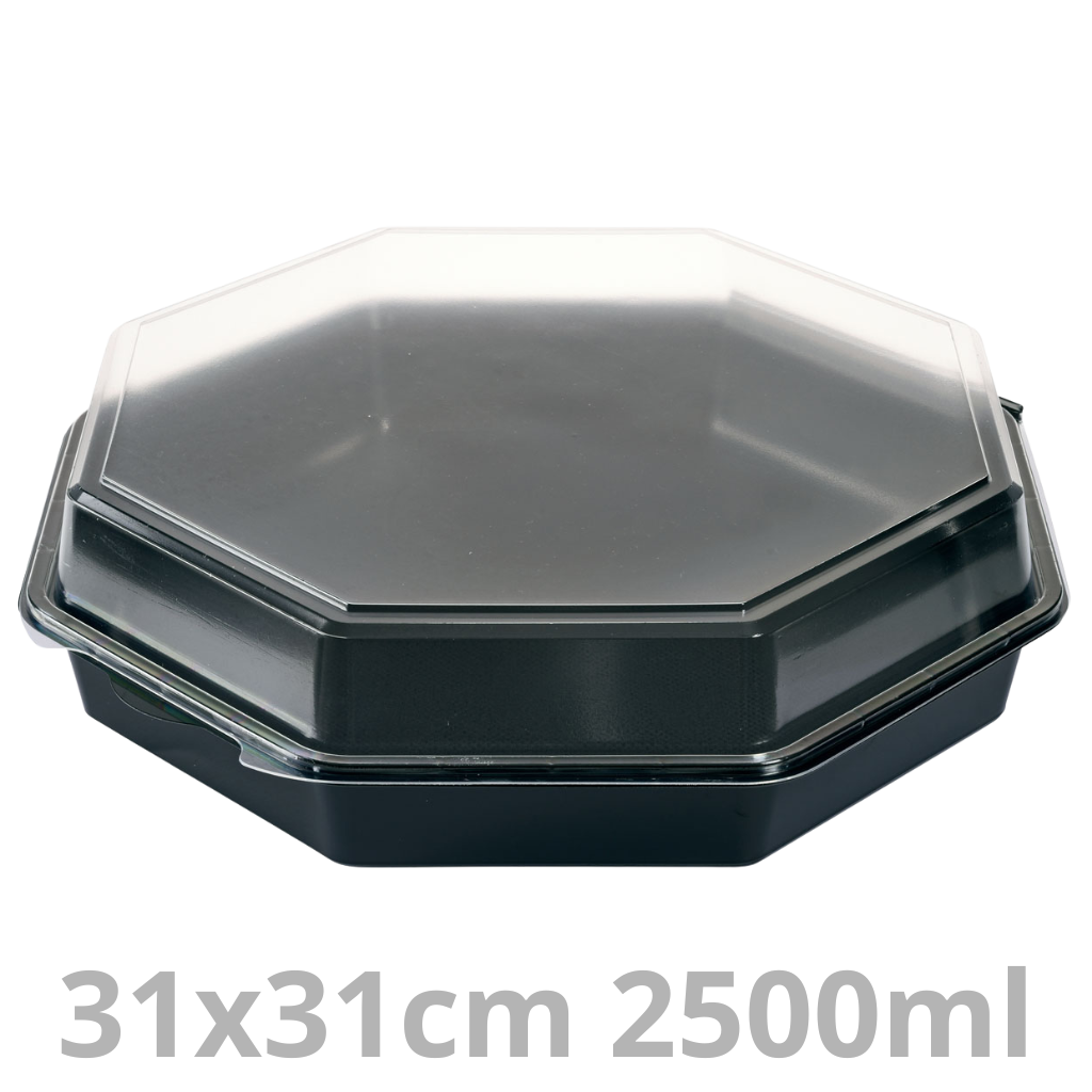 OCTAVIEW ravier octogonal noir avec couvercle transparent 2500ml 31x31x8cm 75pcs