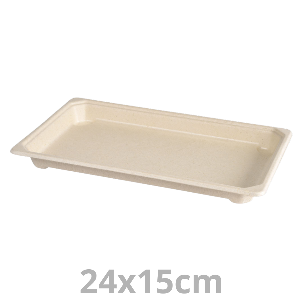 Barquette à sushis rectangulaire laminé 16-20 pièces BAGASSE 24x15cm 440pcs