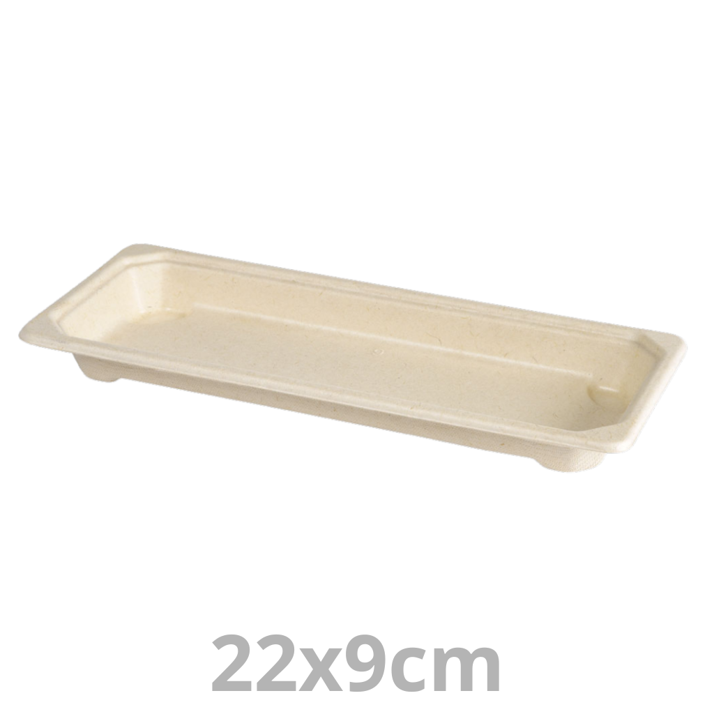 [205715-DUI] Barquette à sushis rectangulaire laminé 6-8 pièces BAGASSE 22x9cm 400pcs