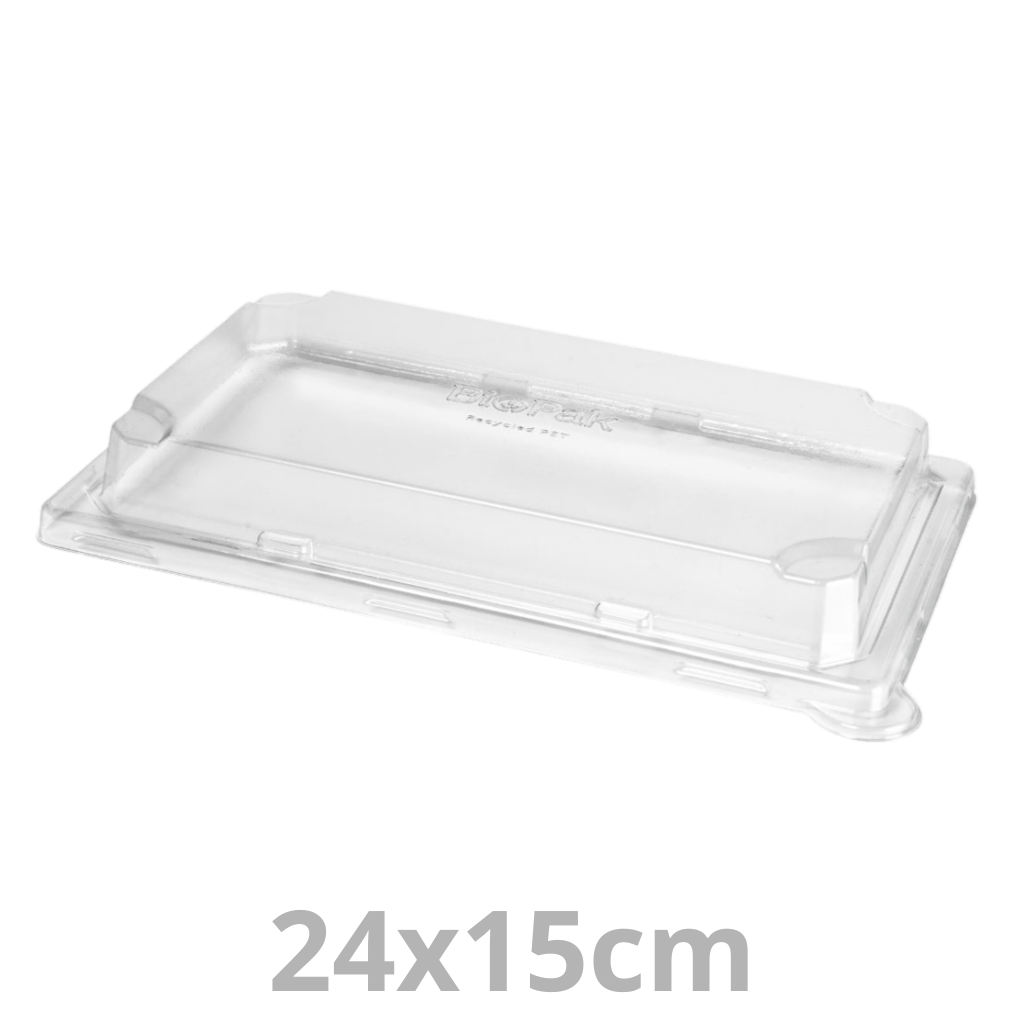 [196735-DUI] Couvercle rPET pour barquette à sushis rectangulaire laminé 16-20 pièces BAGASSE 24x15cm 200pcs