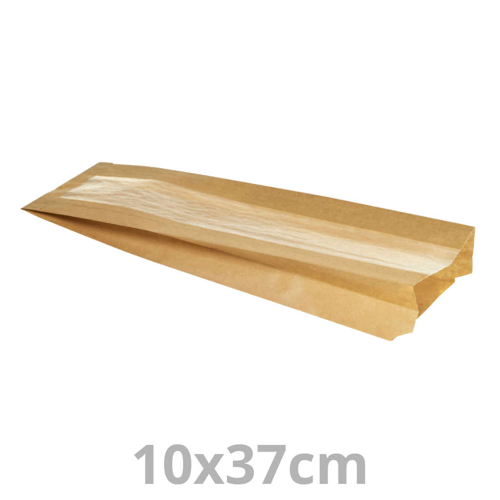 Sachet baguette brun avec fenêtre 10x37cm 1000pcs
