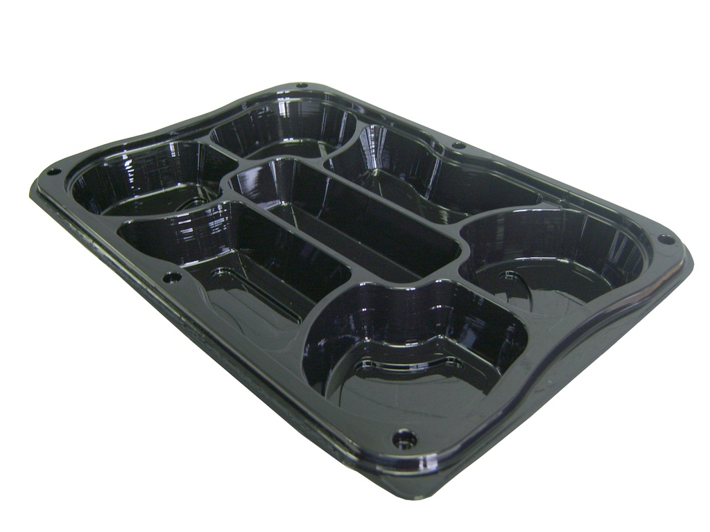 [COMC935247G25C-SAT] COMBOPACK Plateau traiteur gourmet 7 compartiments avec couvercle Ultimate rPET 35x24cm 25+25pcs