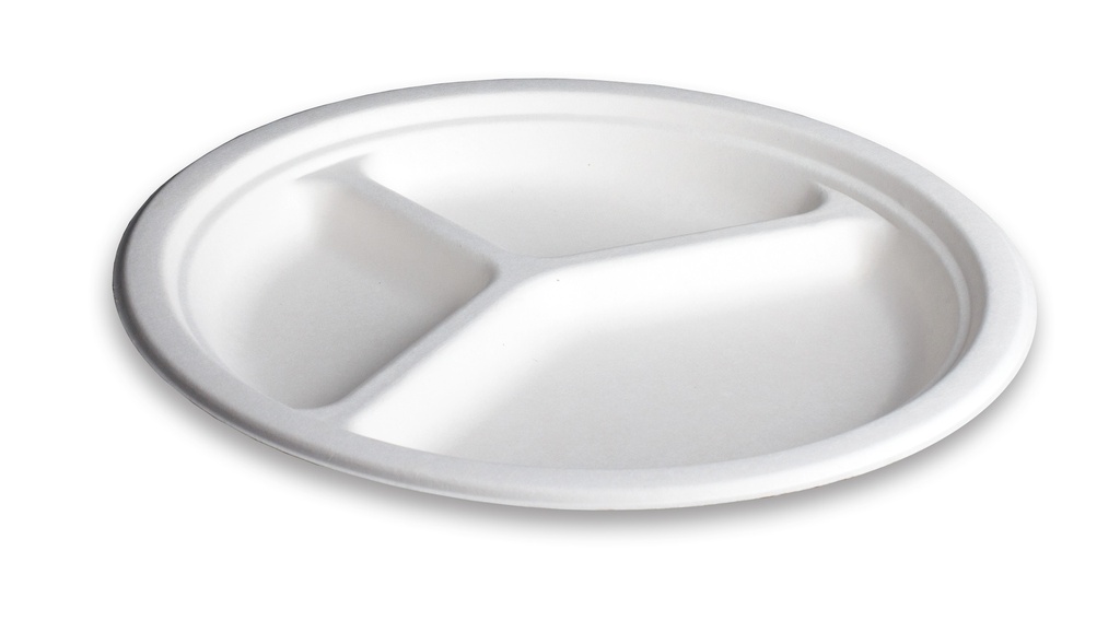 Assiette ronde blanc 3 compartiments BEPULP Ø26cm 8x50pcs