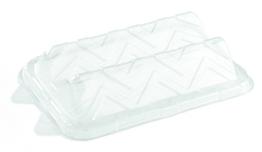 [DOM53314-50-SAT] Couvercle rPET dôme (sandwich) pour plateau rectangulaire 35x24cm 2x25pcs