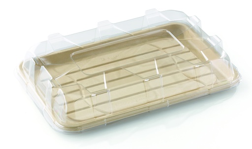 [DOM52318-50-SAT] Couvercle rPET dôme pour plateau rectangulaire BEPULP 46x30cm 2x25pcs
