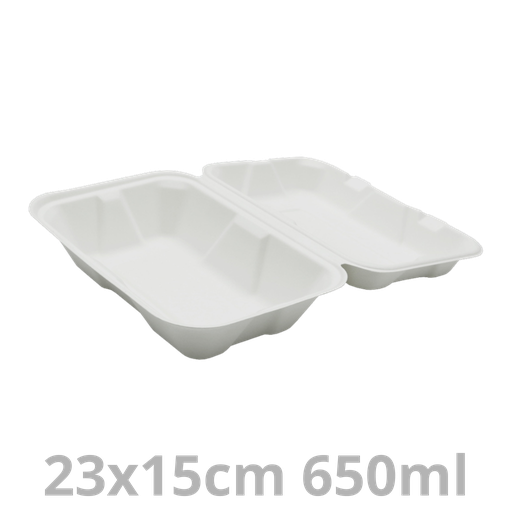 [PUL2038-SAT] Boite repas rectangulaire blanc BEPULP 650ml 23x15cm 4x50pcs