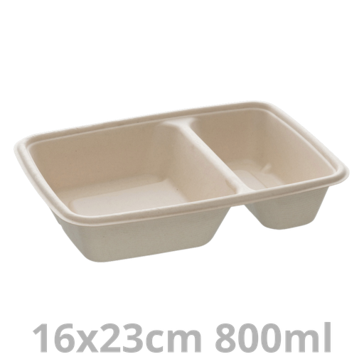 [PUL46229-SAT] Barquette rectangulaire 2 compartiments BEPULP  550+250ml 16x23cm 4x75pcs