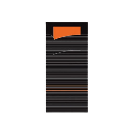 [1033-SKG] Pochette à couverts noir/orange 5x100pcs