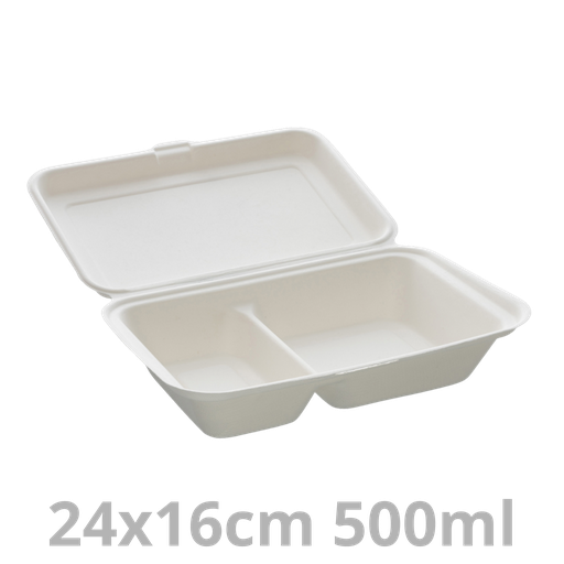 [PUL2026N-SAT] Boite lunch 2 compartiments blanc BEPULP 200/300ml 24x16 cm 8x50pcs