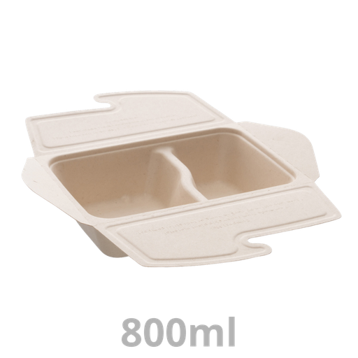[PUL47080020-SAT] Meal Box to Go boite repas rectangulaire 2 compartiments BEPULP 800ml 21x15cm 2x75pcs