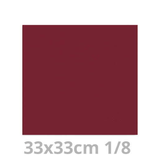 [8V33BOR-BRK] Serviette bordeaux 2 plis 1/8 33x33cm 20x100pcs