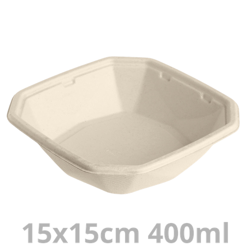 [205653-DUI] Saladier octogonal laminé 400ml BAGASSE 15x15cm 6x50pcs