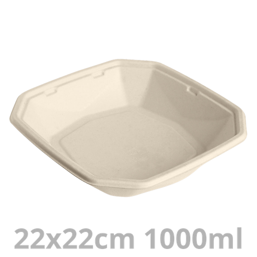 [205656-DUI] Saladier octogonal laminé 1000ml BAGASSE 22x22cm 8x50pcs