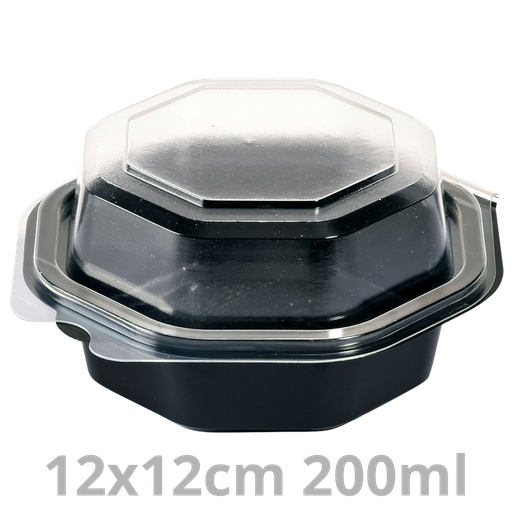 [866013-DUI] OCTAVIEW ravier octogonal noir avec couvercle transparent 200ml 12x12x6cm 375pcs