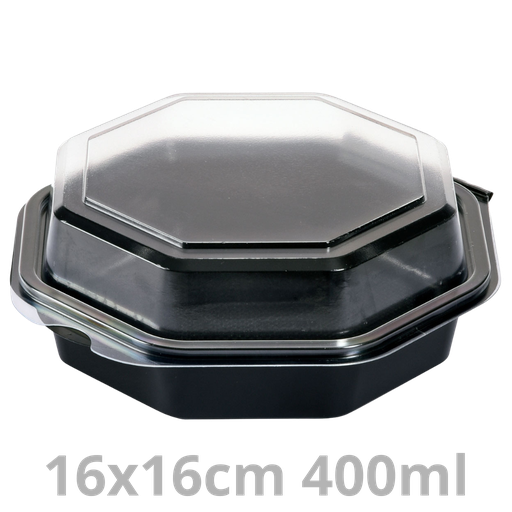 [127765-DUI] OCTAVIEW ravier octogonal noir avec couvercle transparent 400ml 16x16x6cm 405pcs