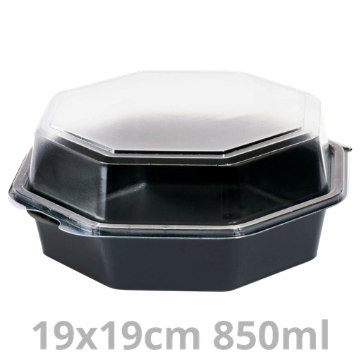[127801-DUI] OCTAVIEW ravier octogonal noir avec couvercle transparent 850ml 19x19x8cm 270pcs