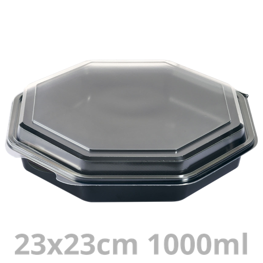 [127766-DUI] OCTAVIEW ravier octogonal noir avec couvercle transparent 1000ml 23x23x5cm 190pcs