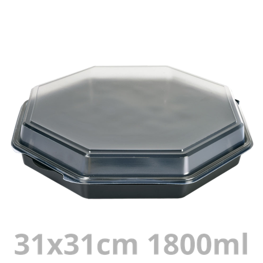 [149873-DUI] OCTAVIEW ravier octogonal noir avec couvercle transparent 1800ml 31x31x6cm 75pcs
