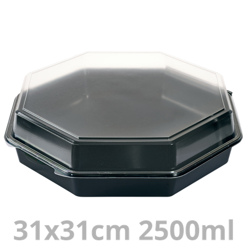 [149874-DUI] OCTAVIEW ravier octogonal noir avec couvercle transparent 2500ml 31x31x8cm 75pcs
