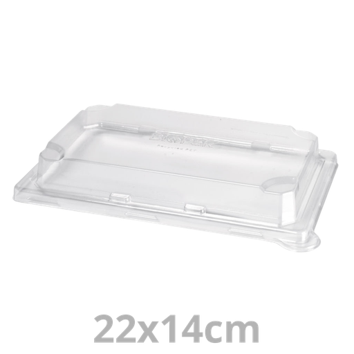 [196734-DUI] Couvercle rPET pour barquette à sushis rectangulaire laminé 12-16 pièces BAGASSE 22x14cm 200pcs