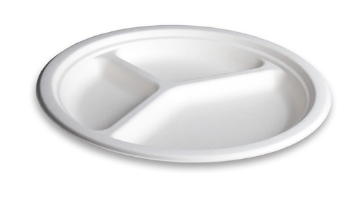 [PUL2004N-SAT] Assiette ronde blanc 3 compartiments BEPULP Ø26cm 8x50pcs